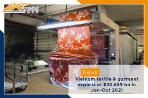 Vietnam textile & garment exports at $30.659 bn in Jan-Oct 2021