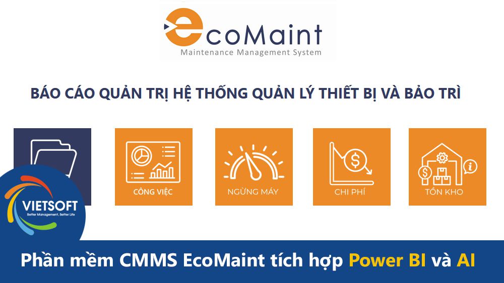 Phần mềm CMMS EcoMaint tích hợp Power BI và AI: tối ưu cho quản lý bảo trì