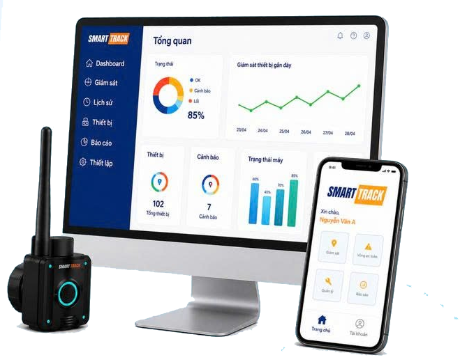 SmartTrack dashboard trên máy tính và điện thoại