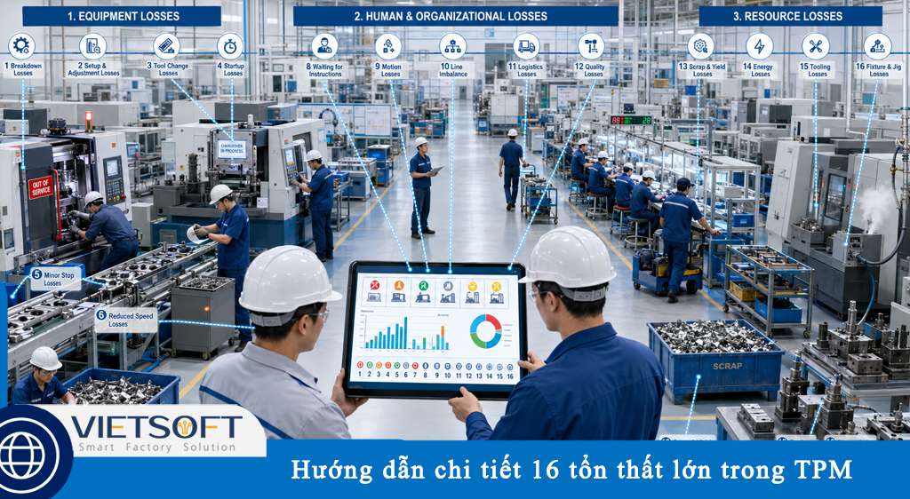 Hướng dẫn chi tiết 16 tổn thất lớn trong TPM: Nhận diện và giảm lãng phí trên nhà máy