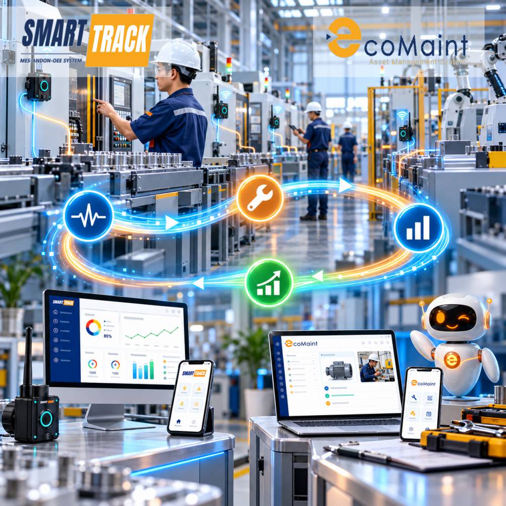 Vietsoft Smart Factory kết nối SmartTrack MES OEE ANDON và EcoMaint CMMS EAM trong nhà máy